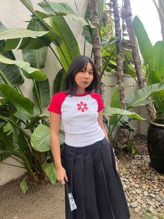 MAYUMI FLOWER RAGLAN BABY TEE - red