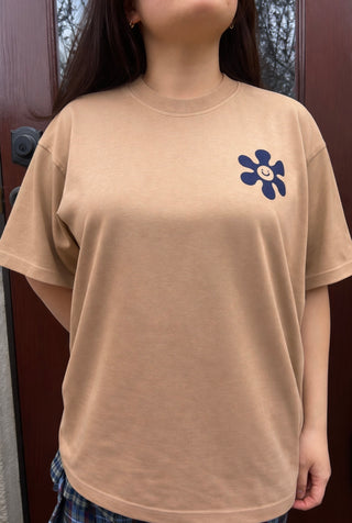 MAYUMI FLOWER HEAVY OVERSIZED TEE - CARAMEL