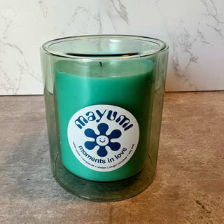 teal monochromatic double glass candle