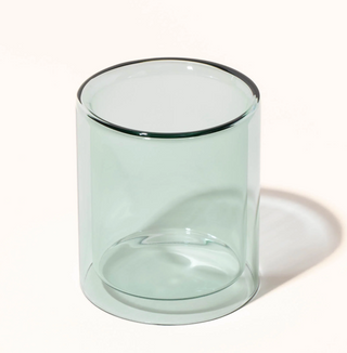 teal double glass candle vessel